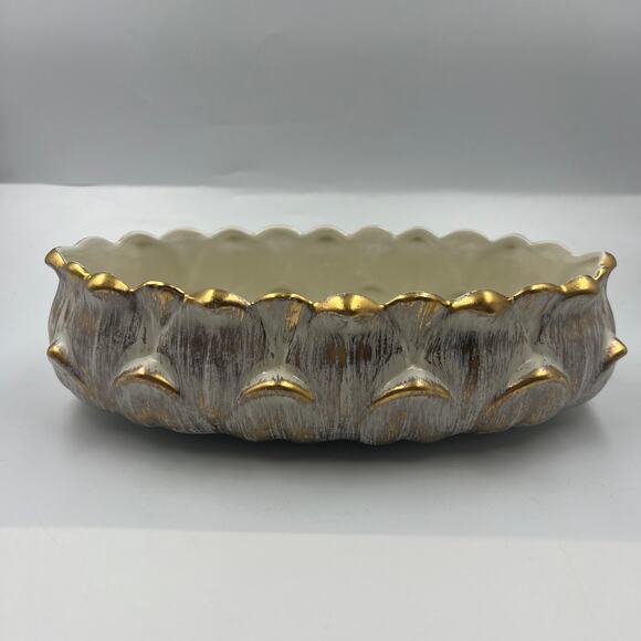 Vintage Haeger Gold Tweed 18K Gold Oval Console Bowl Dish Ceramic Pottery MCM - Picture 7 of 10